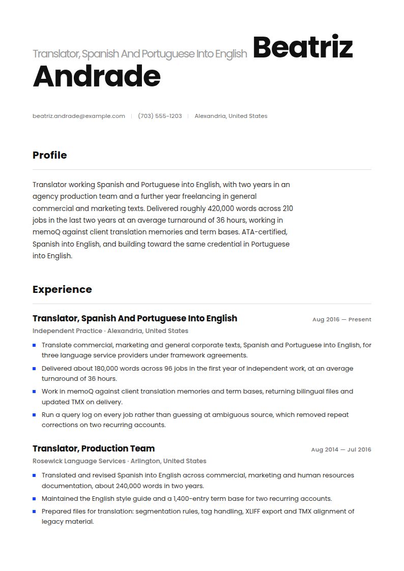 Translator Resume Examples & Templates