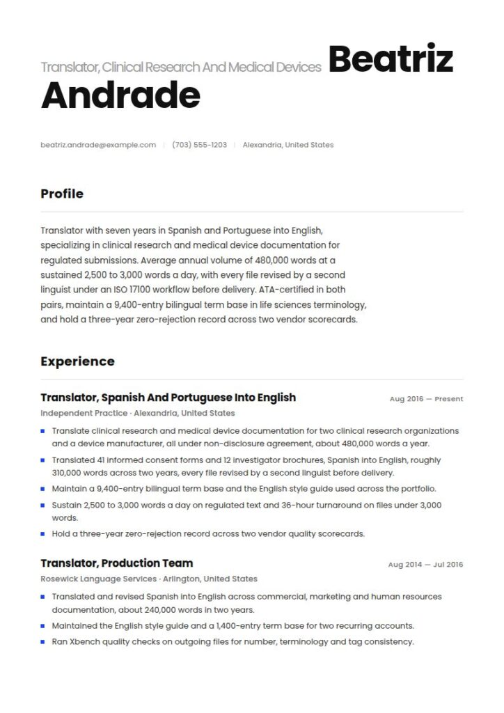 Translator Resume Examples & Templates