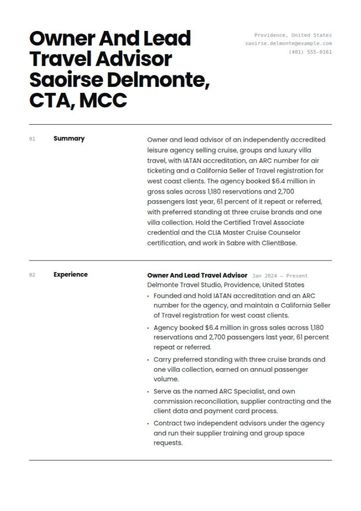 Travel Agent Resume Examples & Templates