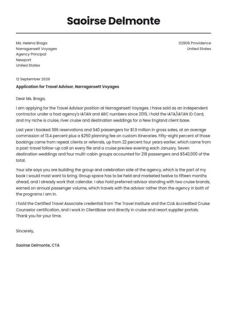 Travel Agent Cover Letter Examples & Templates