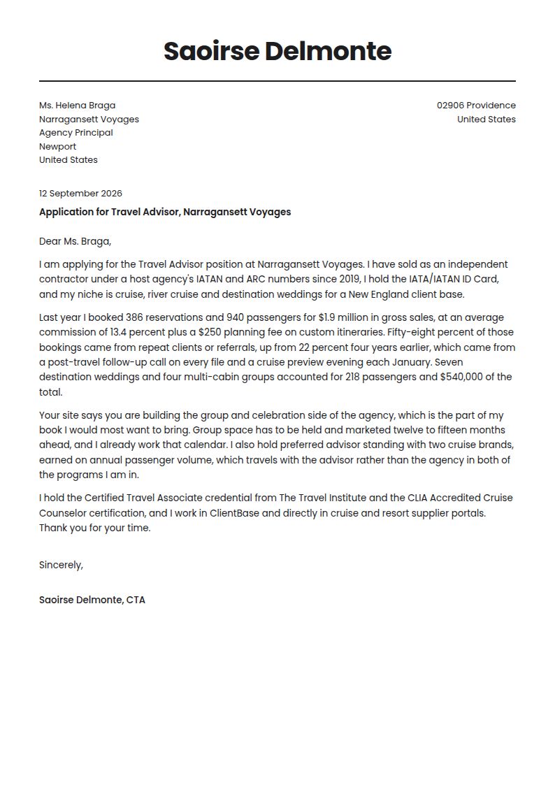 Travel Agent Cover Letter Examples & Templates