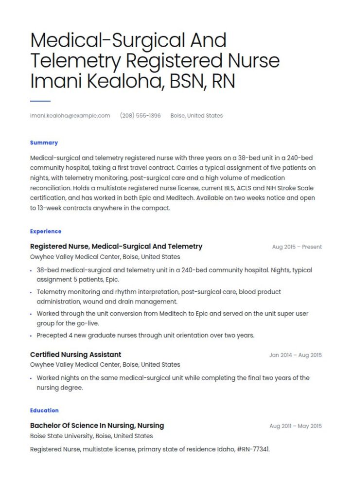 Travel Nurse Resume Examples & Templates