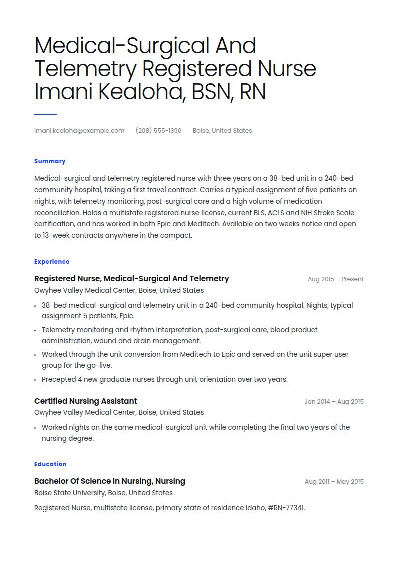 Travel Nurse Resume Examples & Templates