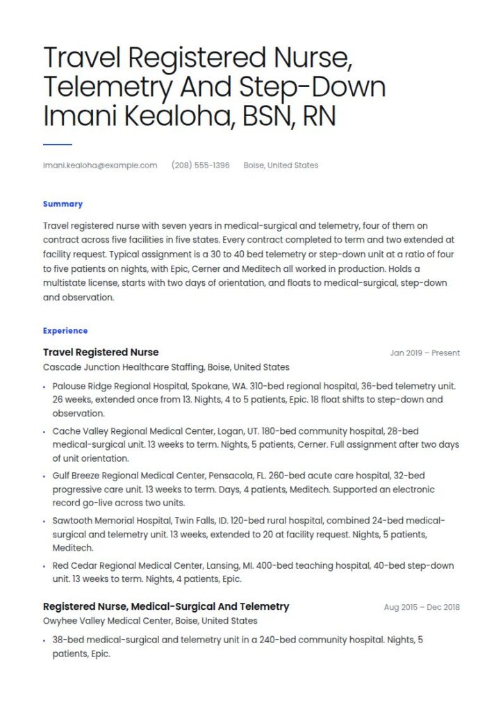 Travel Nurse Resume Examples & Templates