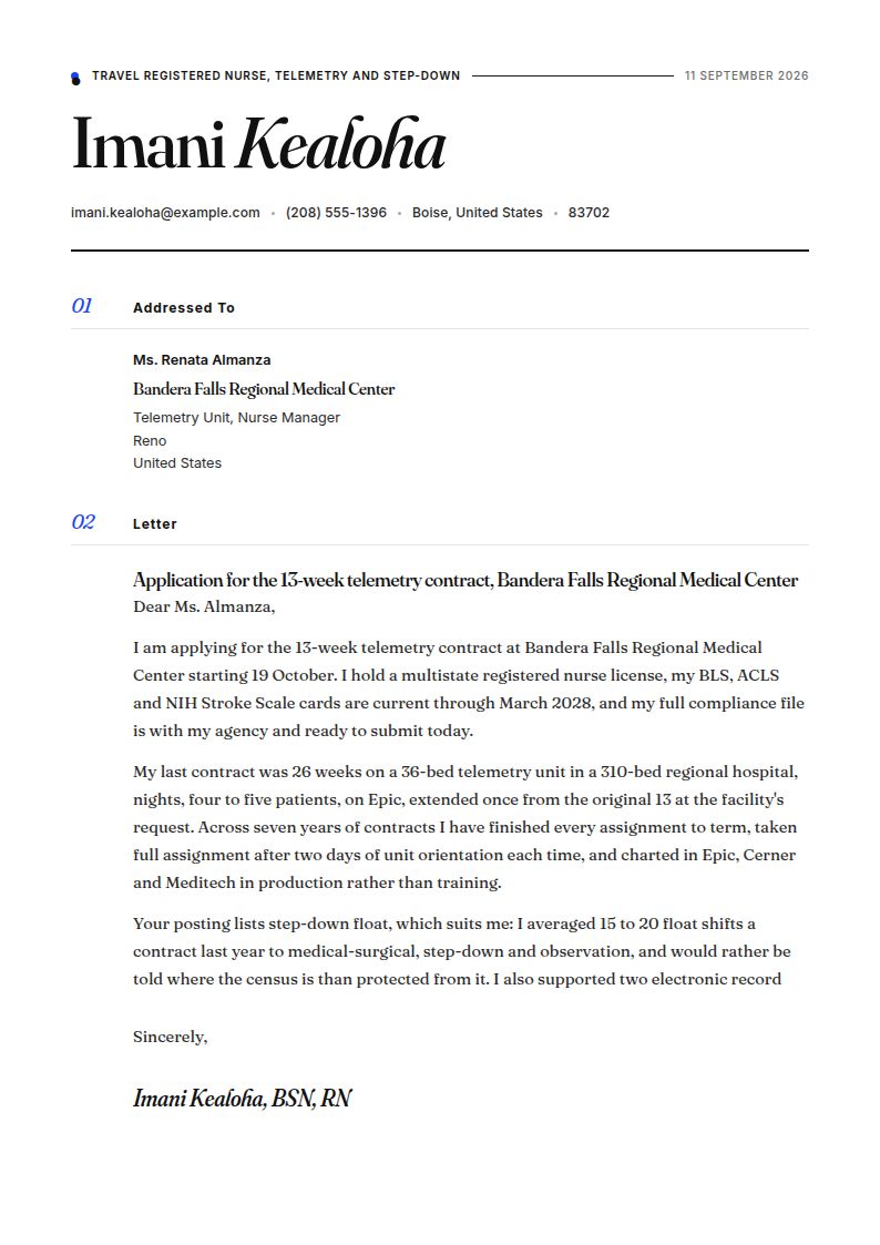 Travel Nurse Cover Letter Examples & Templates