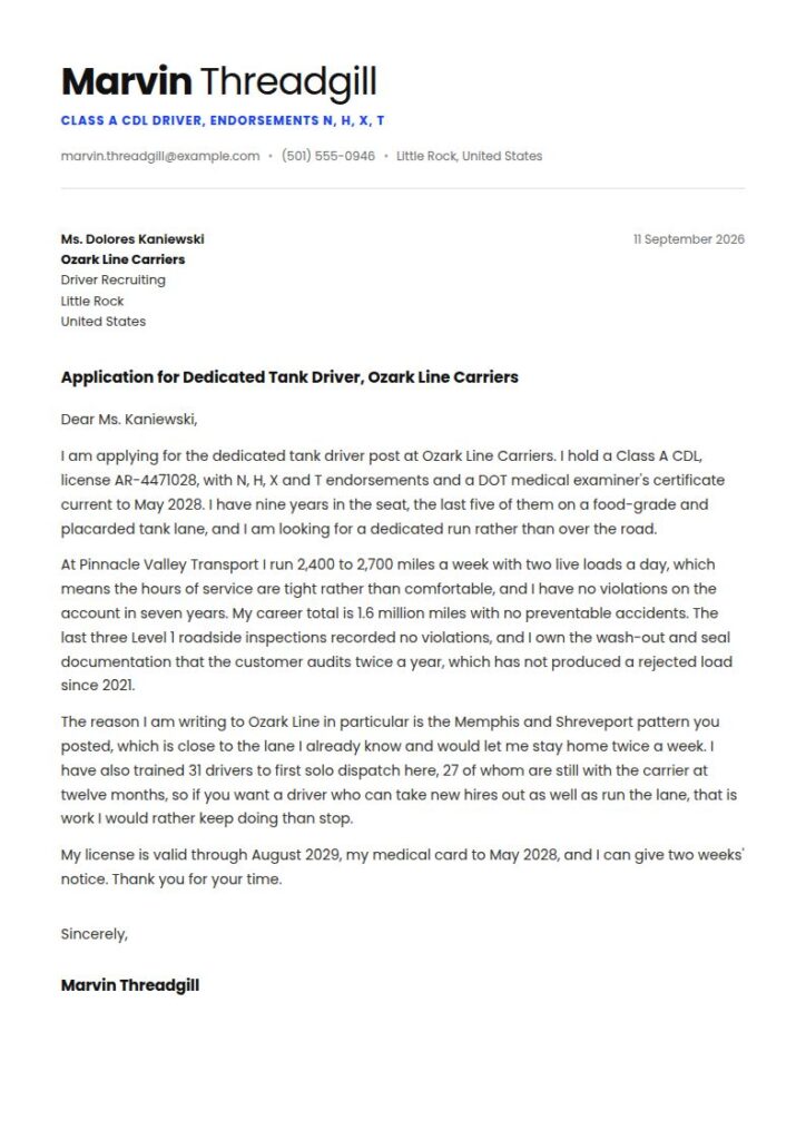 Truck Driver Cover Letter Examples & Templates