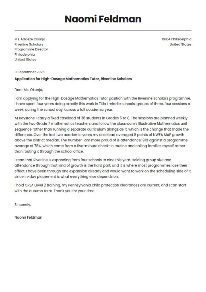 Tutor Cover Letter Examples & Templates