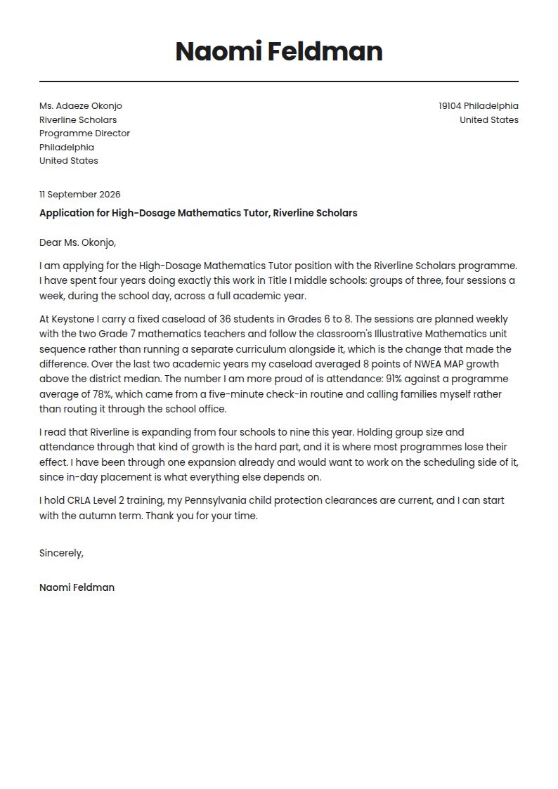 Tutor Cover Letter Examples & Templates