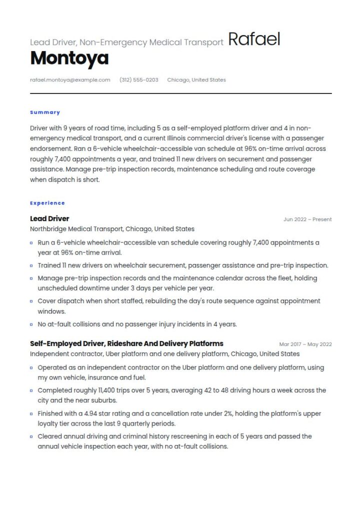 Uber Driver Resume Examples & Templates