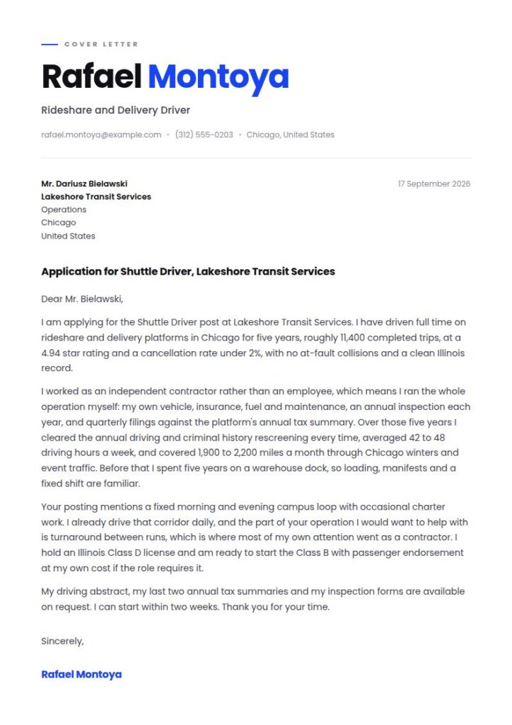 Uber Driver Cover Letter Examples & Templates