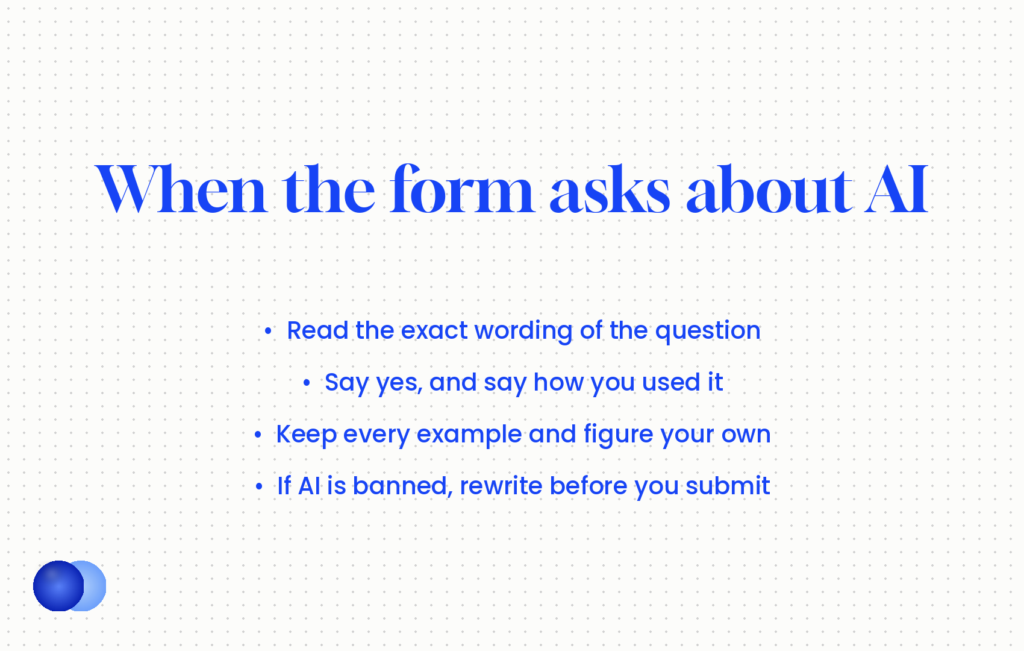 How to answer an application form that asks about using AI in job applications — read the wording, say yes and how, keep your own facts