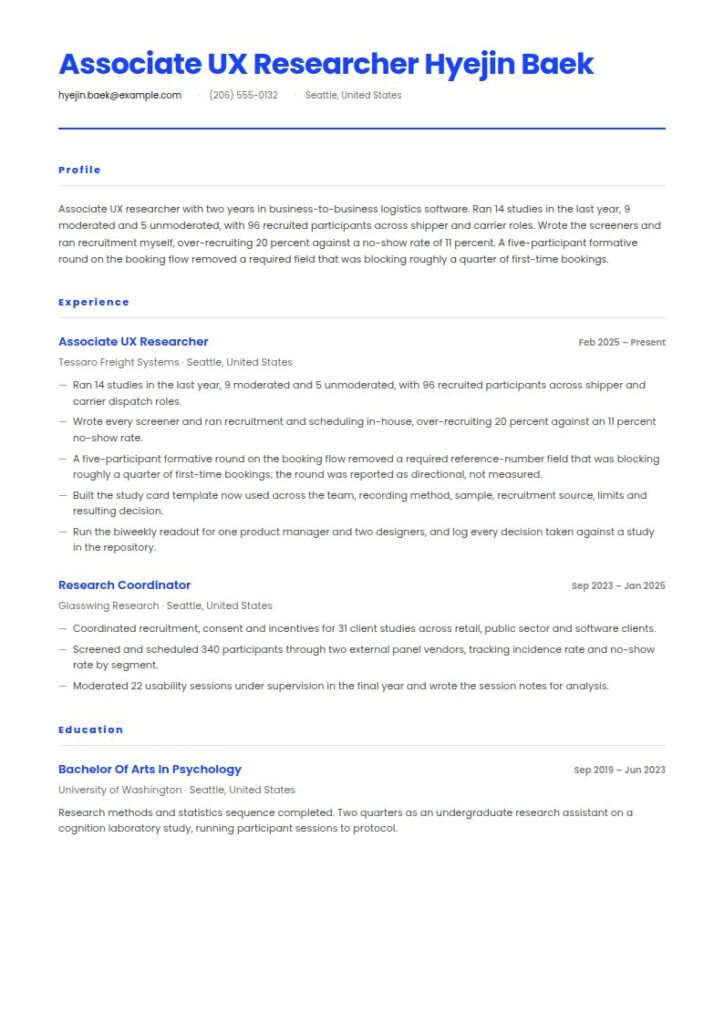 UX Researcher Resume Examples & Templates