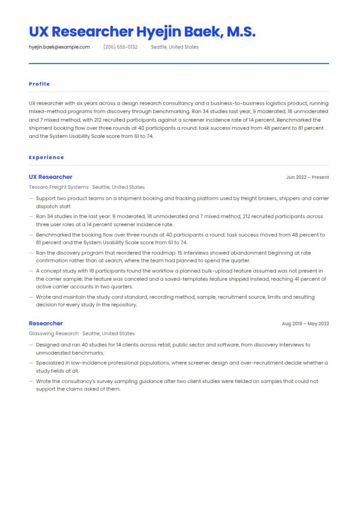 UX Researcher Resume Examples & Templates