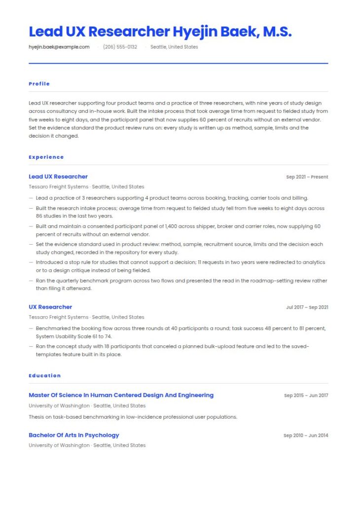 UX Researcher Resume Examples & Templates