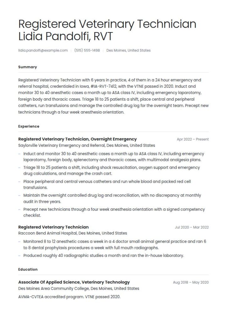 Vet Tech Resume Examples & Templates