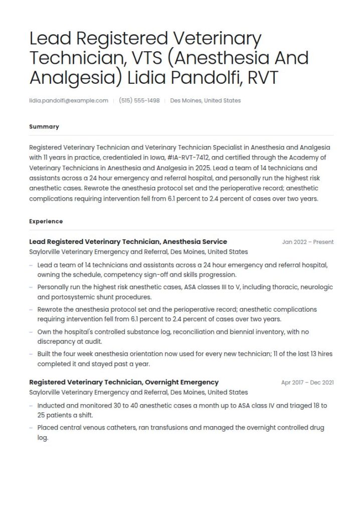 Vet Tech Resume Examples & Templates