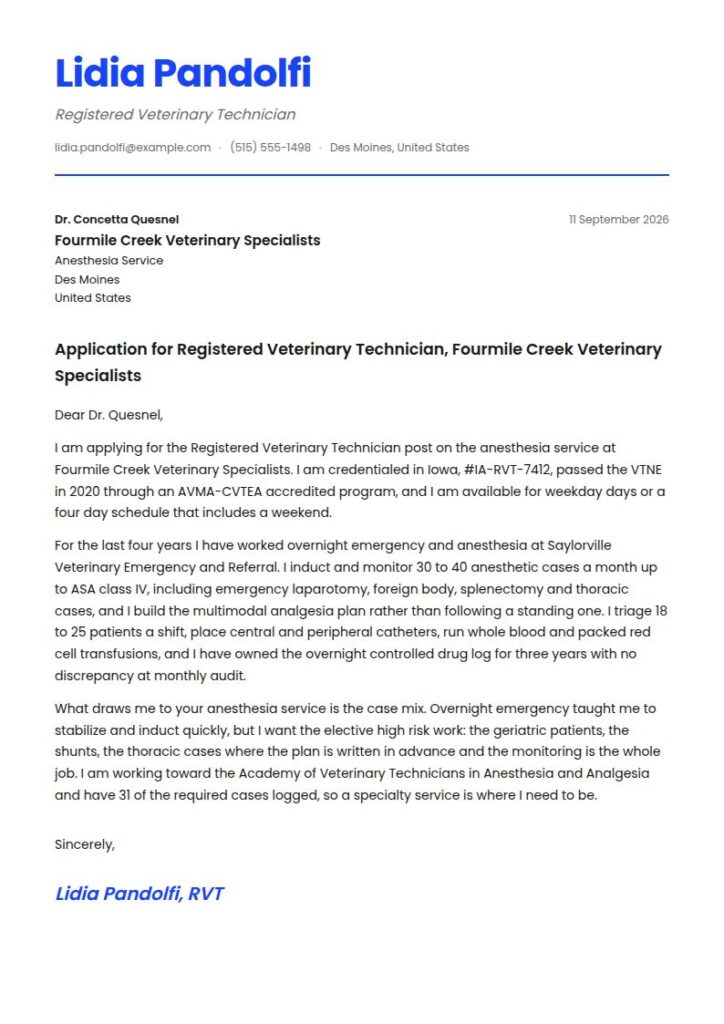 Vet Tech Cover Letter Examples & Templates
