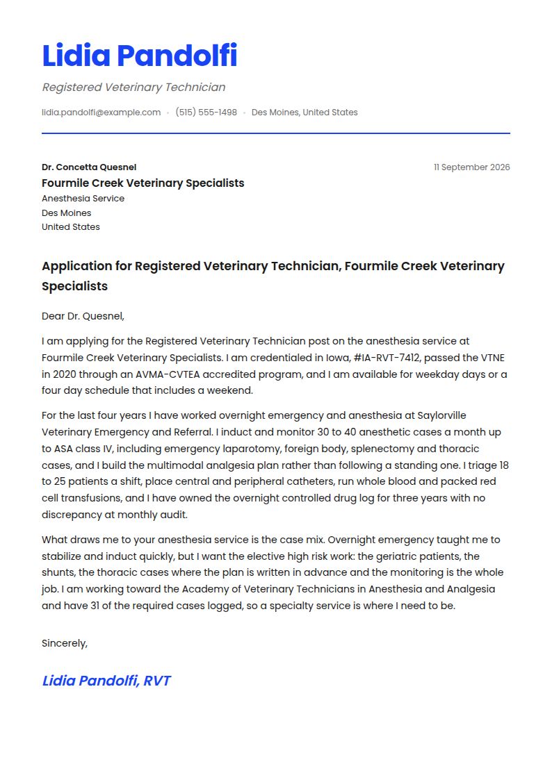 Vet Tech Cover Letter Examples & Templates