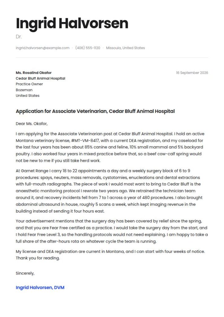 Veterinarian Cover Letter Examples & Templates