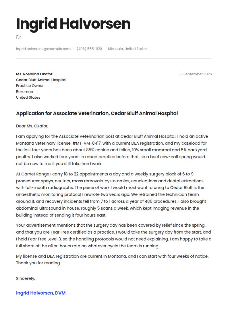 Veterinarian Cover Letter Examples & Templates