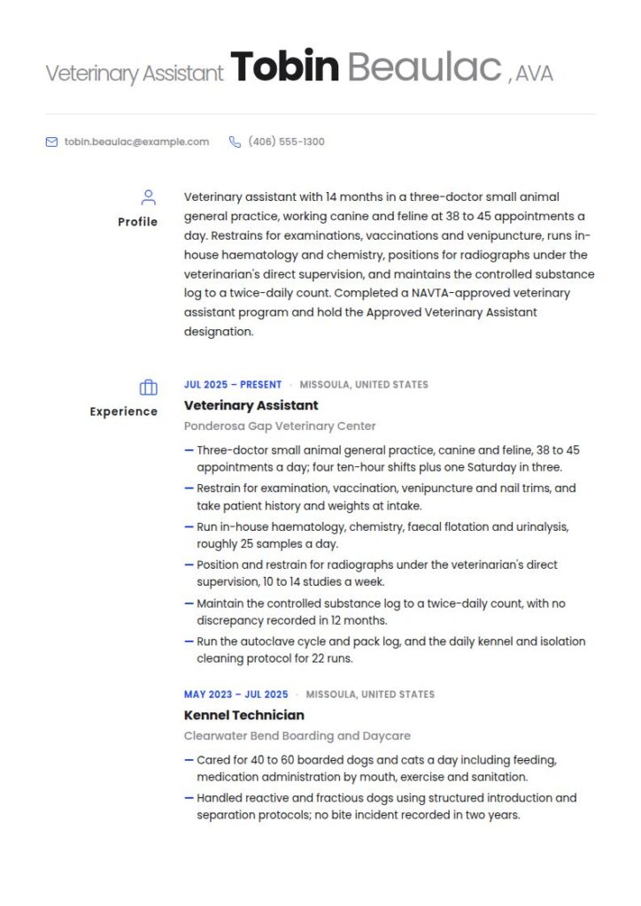 Veterinary Assistant Resume Examples & Templates