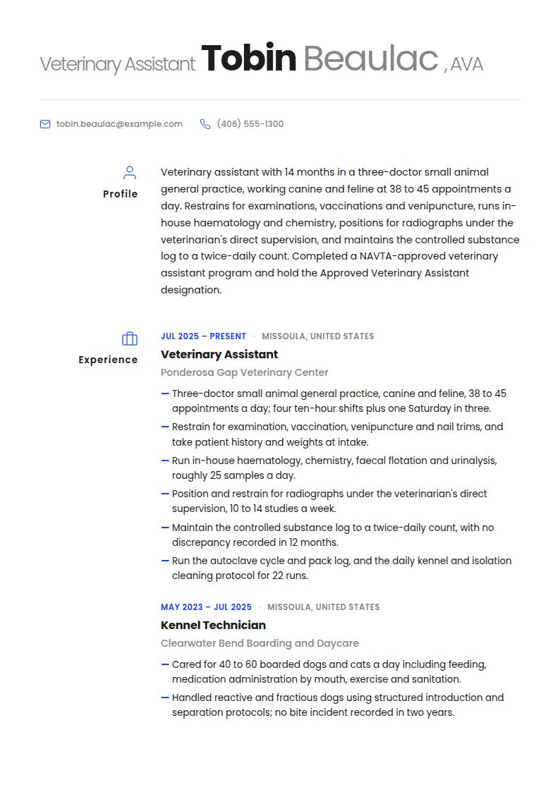 Veterinary Assistant Resume Examples & Templates