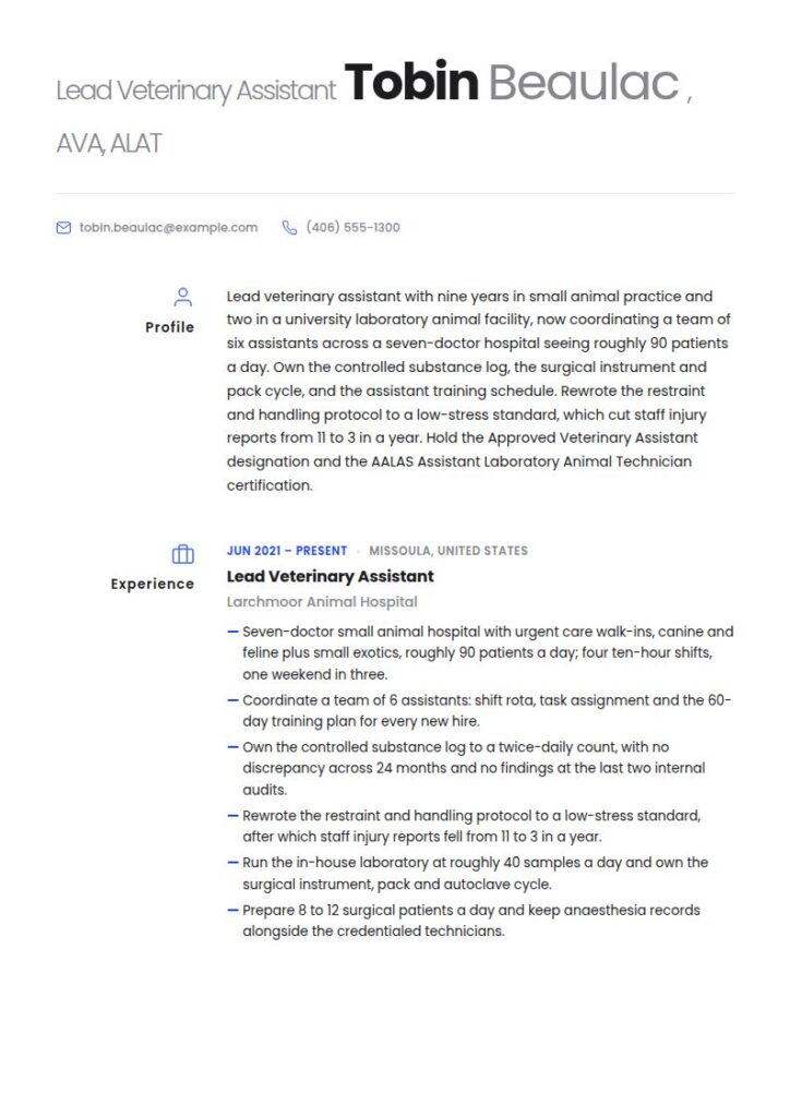 Veterinary Assistant Resume Examples & Templates
