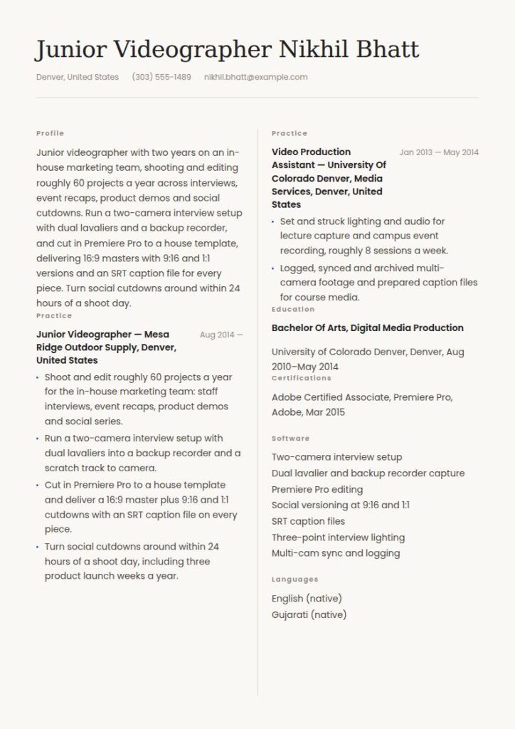 Videographer Resume Examples & Templates