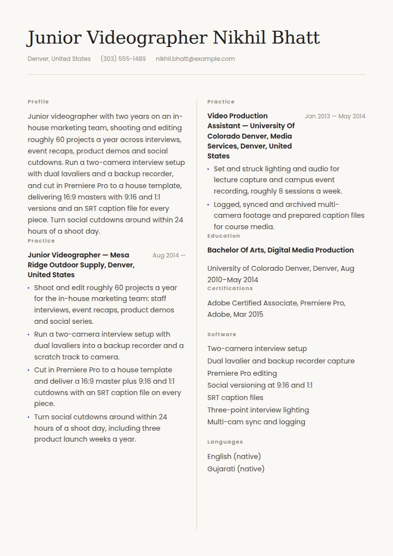 Videographer Resume Examples & Templates
