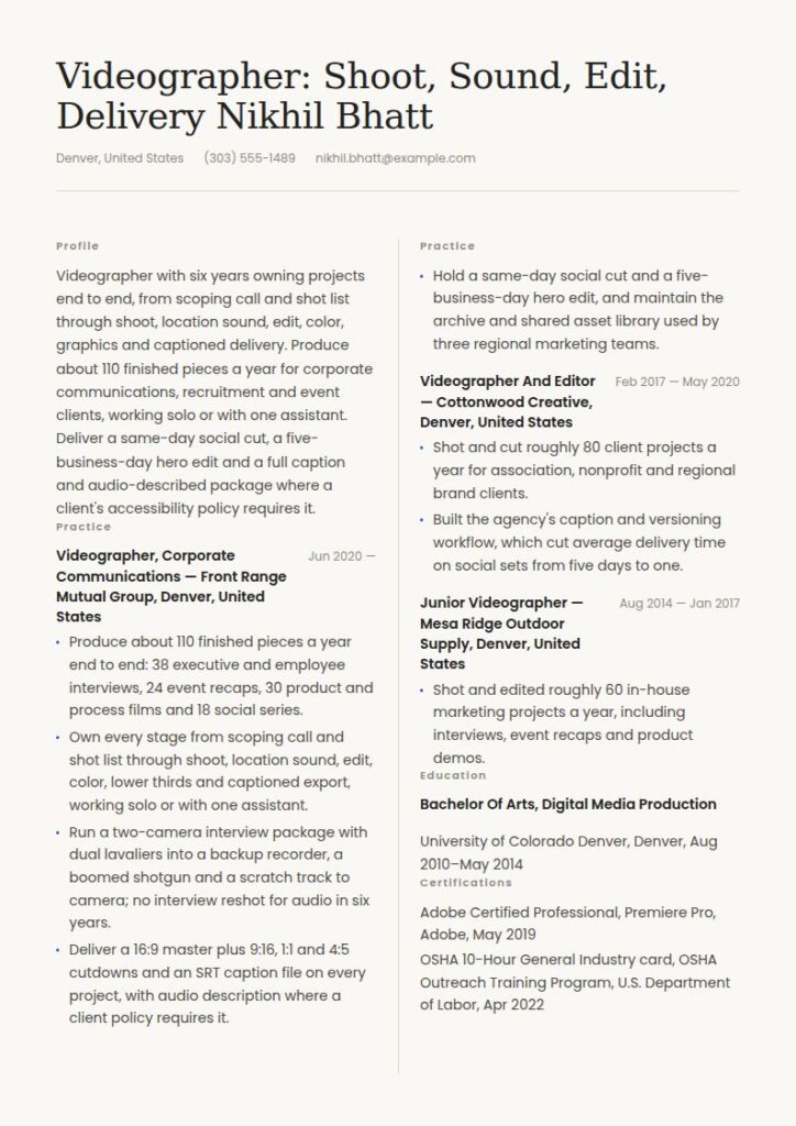 Videographer Resume Examples & Templates