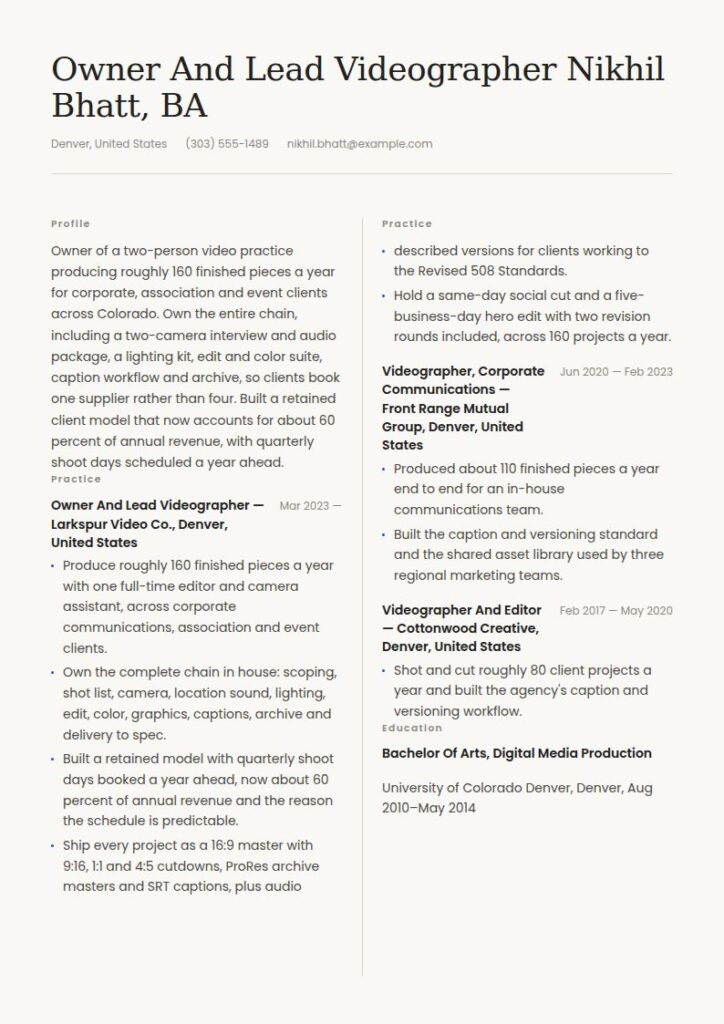 Videographer Resume Examples & Templates