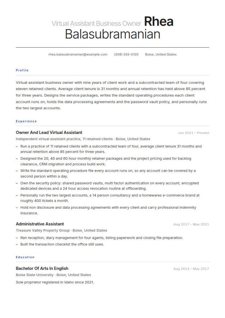 Virtual Assistant Resume Examples & Templates