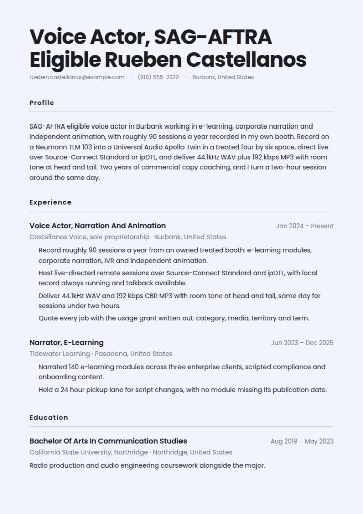 Voice Actor Resume Examples & Templates