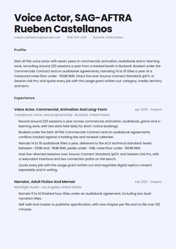 Voice Actor Resume Examples & Templates