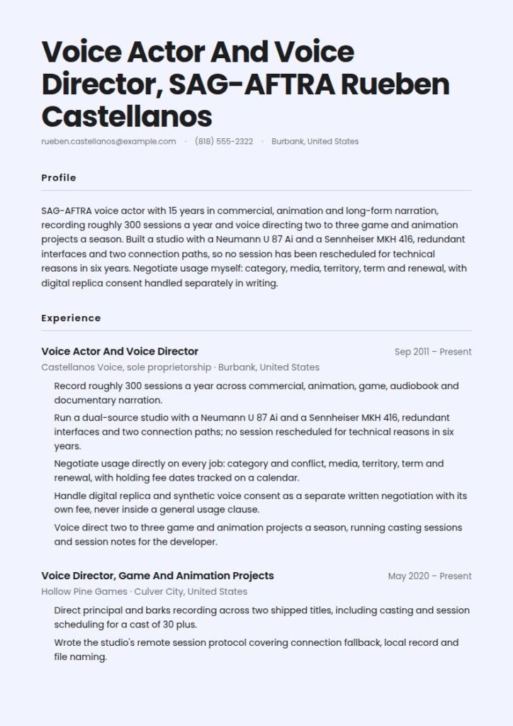 Voice Actor Resume Examples & Templates