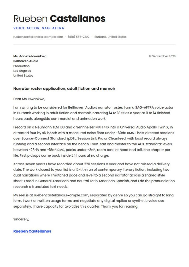 Voice Actor Cover Letter Examples & Templates
