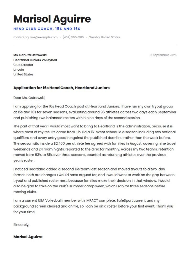Volleyball Coach Cover Letter Examples & Templates