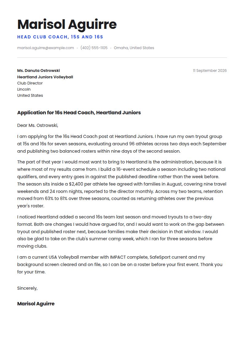 Volleyball Coach Cover Letter Examples & Templates