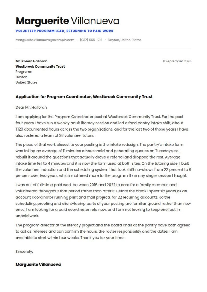 Volunteer Cover Letter Examples & Templates
