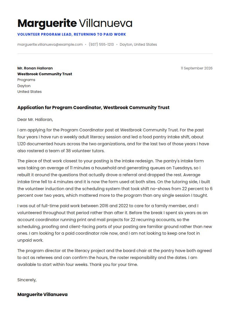 Volunteer Cover Letter Examples & Templates