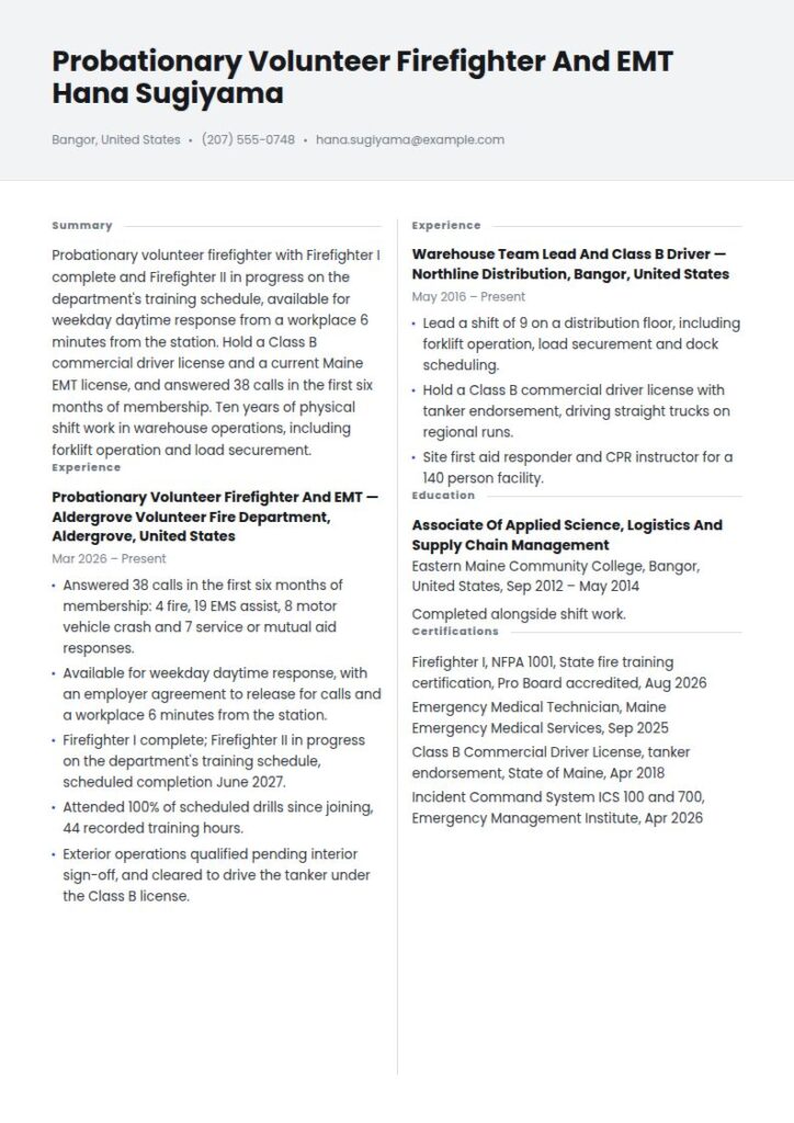 Volunteer Firefighter Resume Examples & Templates