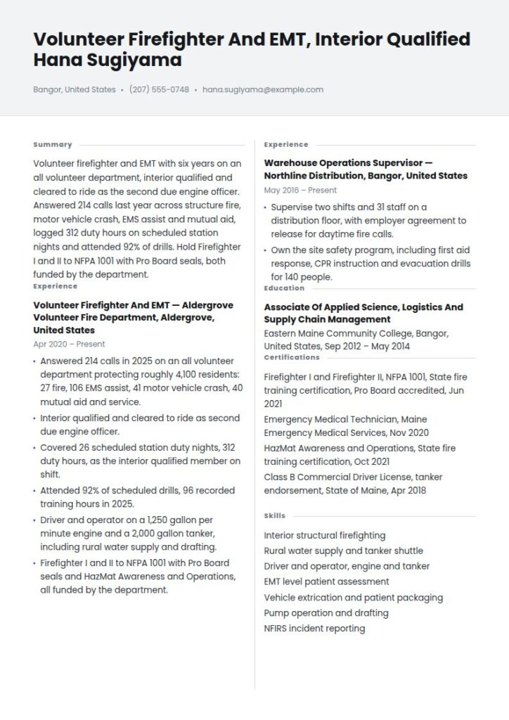 Volunteer Firefighter Resume Examples & Templates