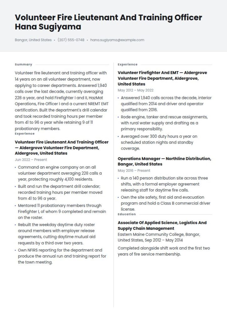 Volunteer Firefighter Resume Examples & Templates