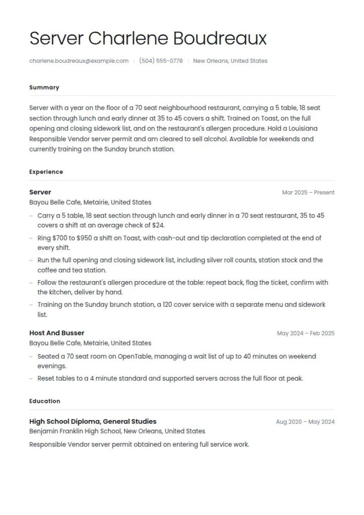 Waitress Resume Examples & Templates