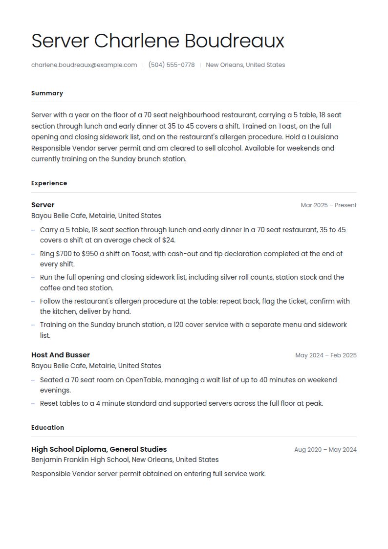 Waitress Resume Examples & Templates