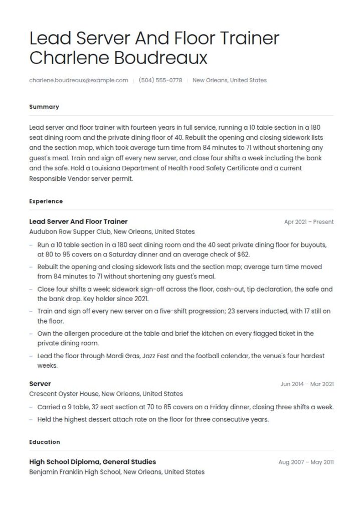 Waitress Resume Examples & Templates