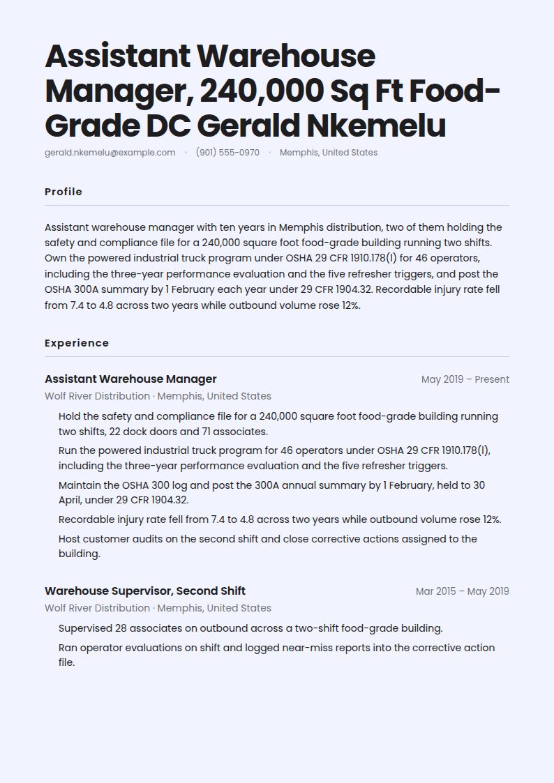 Warehouse Manager Resume Examples & Templates