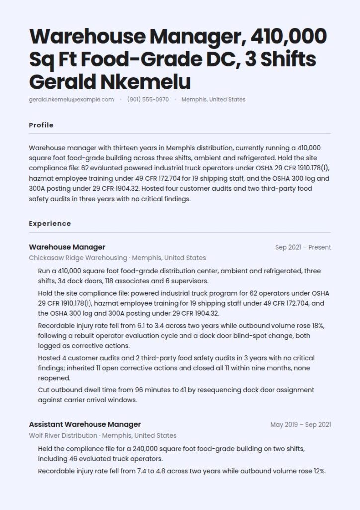 Warehouse Manager Resume Examples & Templates