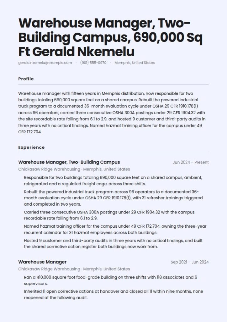 Warehouse Manager Resume Examples & Templates