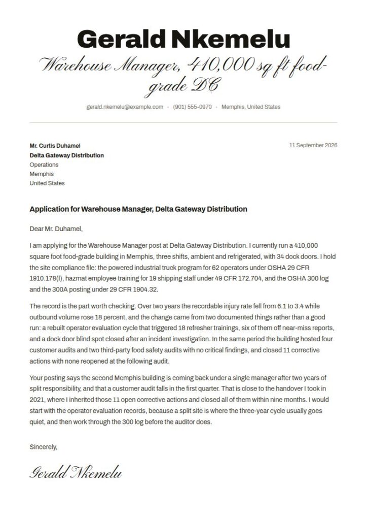 Warehouse Manager Cover Letter Examples & Templates